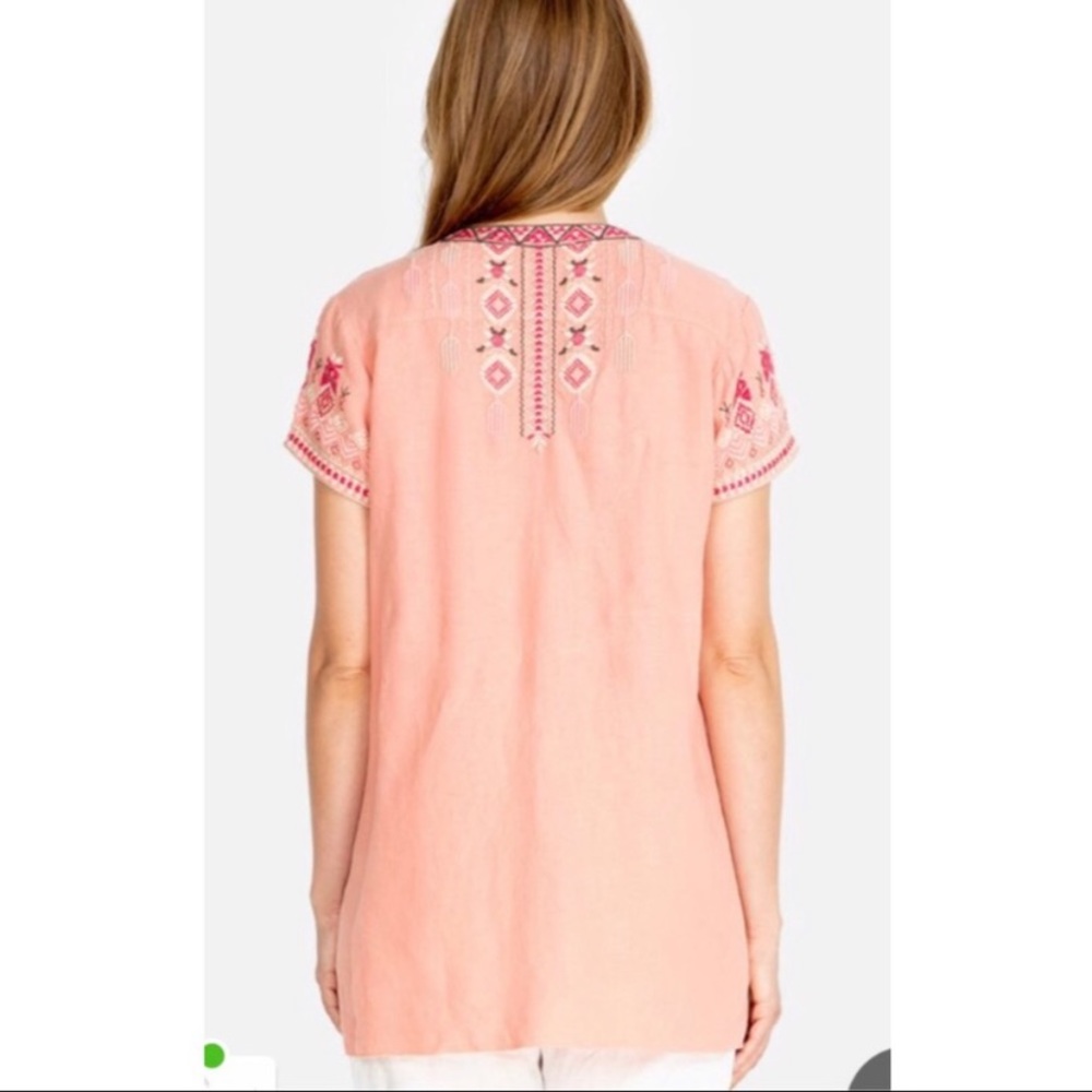 ⭐️NWT!⭐️Johnny Was Sabriya Boho Embroidered Peach Linen Drape Top Sz S $250 Rtl - Picture 5 of 15